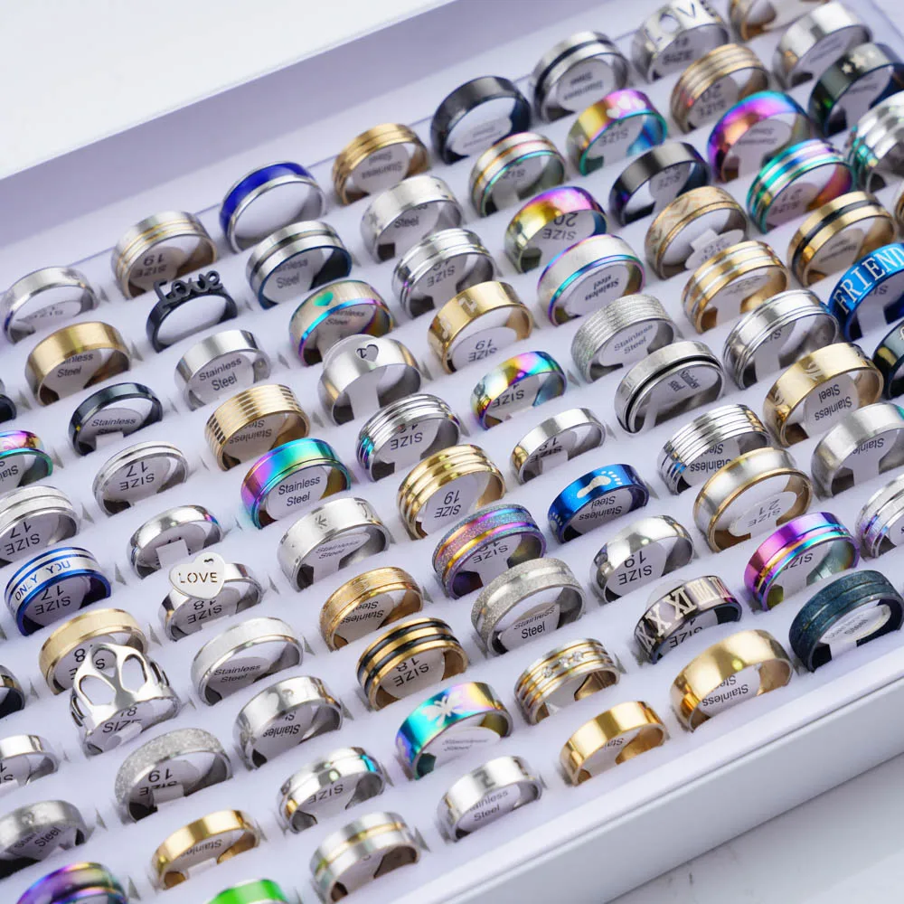 30 pz/lotto anelli classici femminili in acciaio inossidabile con strass per fidanzamento di nozze anniversario accessori per gioielli regali per