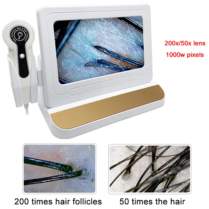 10 Inch LCD Skin&Hair Scalp Analyzer Detector Digital Microscope Magnifier Skin Hair Blackhead Follicle Detection 50X-200X facial skin analyzer