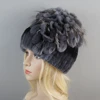 2025 Brand Women Genuine Rex Rabbit Fur Hats Winter Rex Rabbit Fur Beanies Striped Top Flower Fox Fur Warm Real Fur Knit Caps 6