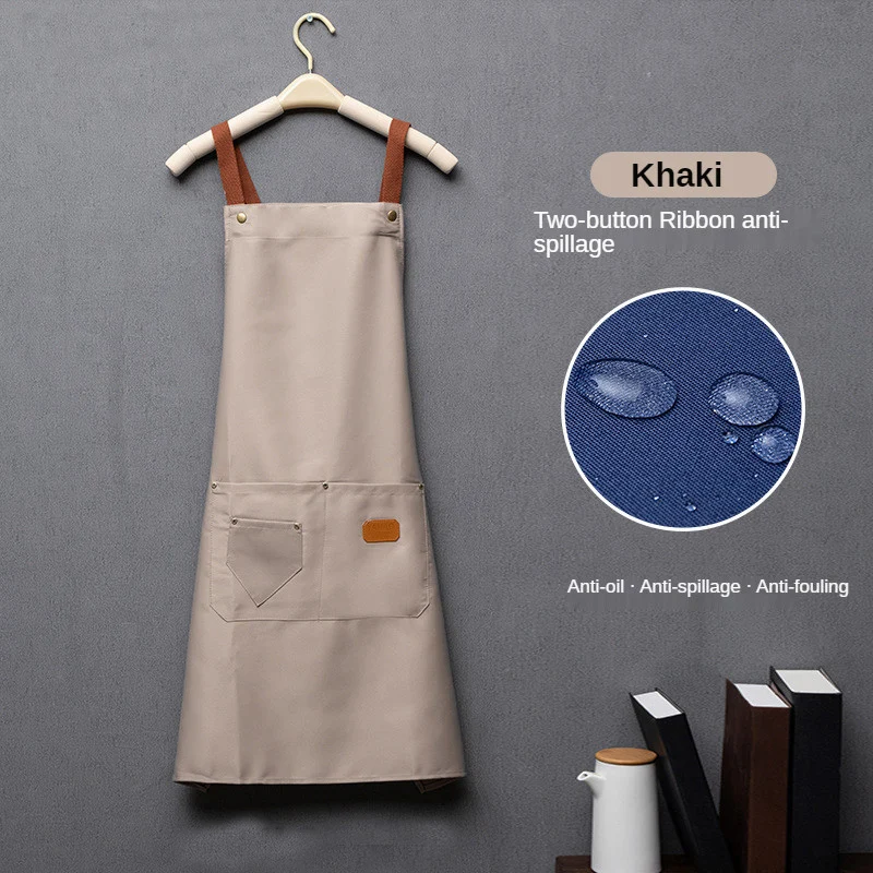 Customized Embroidery Print Logo Signature Waterproof Kitchen Aprons Home Chef Baking Clothes With Pockets Adult Bib Waist Bag 5