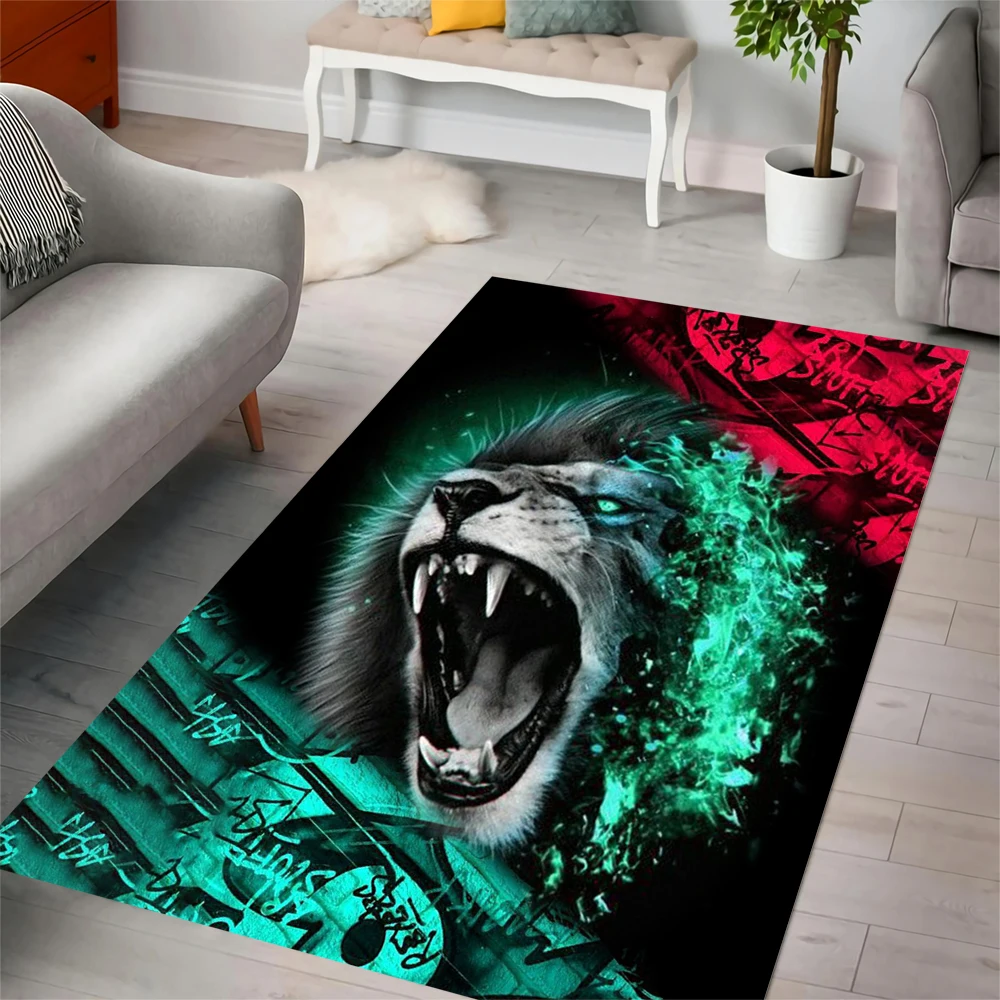 

HX Fashion Flannel Carpet Animals Lion Roars Splicing 3D Printed Carpets for Living Room Indoor Hallway Area Rug Bath Rug