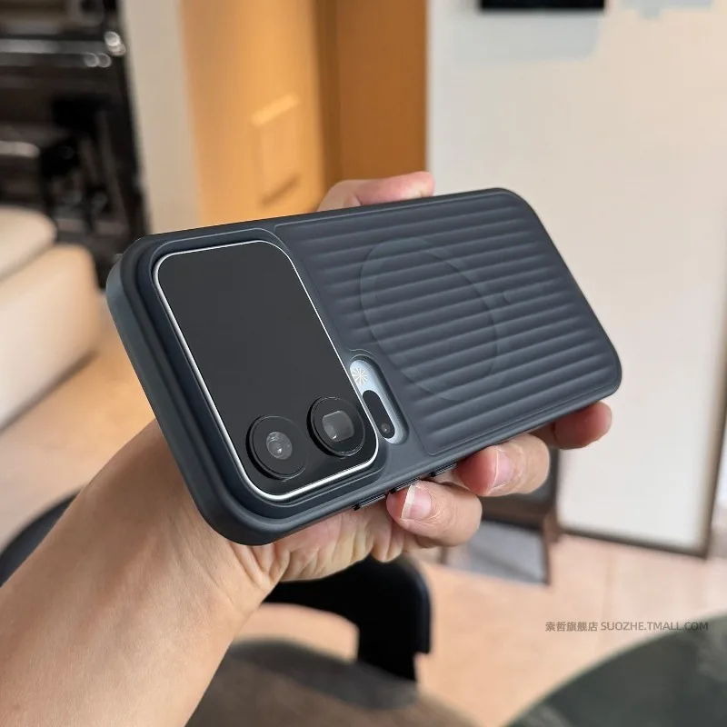 Shockproof Magnetic Full Body Phone Case - Corrugated Matte Translucent with Metal Button Premium Finish
