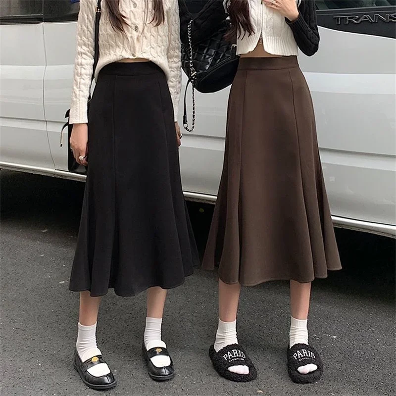 

High Waist Woolen Fishtail High Skirt Mid Length Skirt Korean Fashion Skirts Clothes for Women