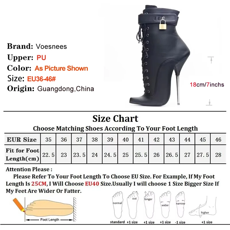 18CM/7'' Stiletto Heels Matte Leather Pointed Lockable Padlocks Short Boots Nightclub Club Fetish Sexy Shoes Women Ballet Boots