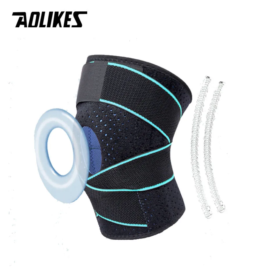 1PCS Knee Support Coolfit Quick dry Silica gel 4 Springs Sports KneePad Brace Patella Knee Pads Hole Protector AOLIKES