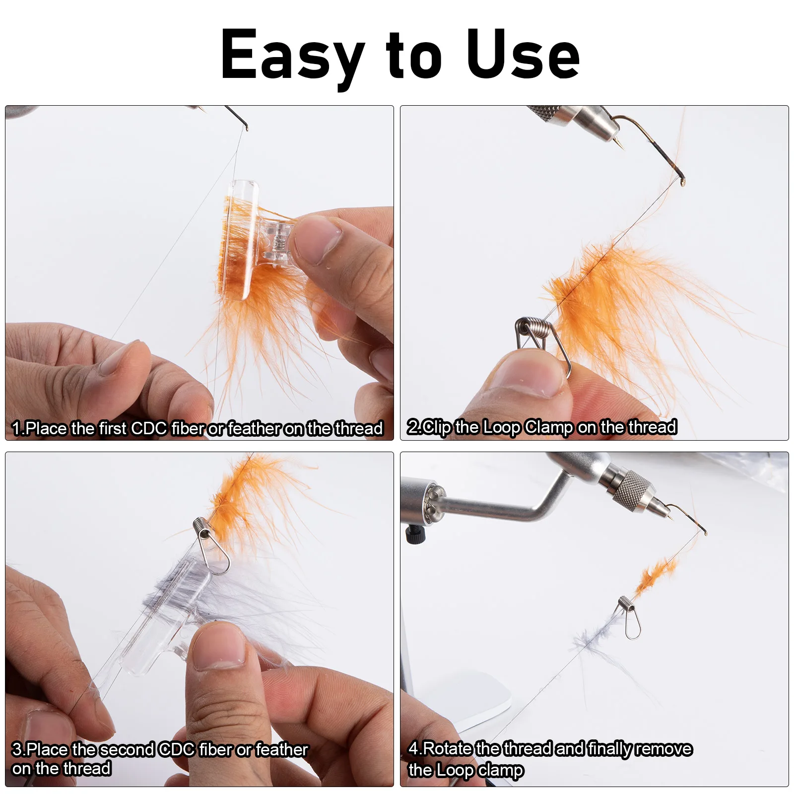 Fly Tying Material Loop Clamp, Separate CDC Fibers Feathers, Stainless Steel Fly Fishing Tool, Bass Trout, 2 Pcs, 6Pcs