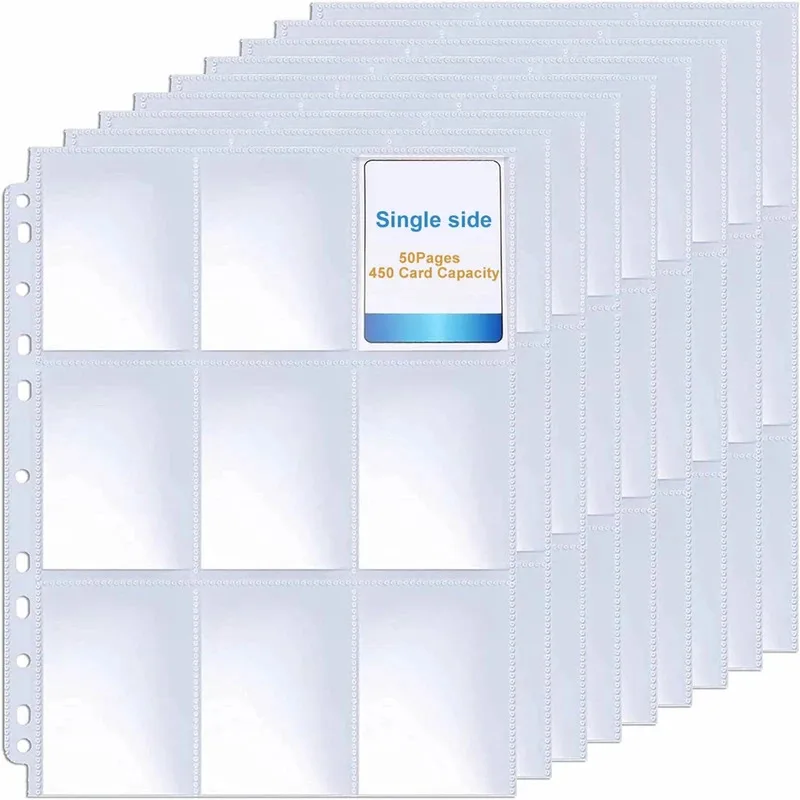 Card Album 9 Pocket Single Side Trading Card Holder Sleeves Clear Plastic Game Protectors Pokemon Baseball Cards 50 Pages