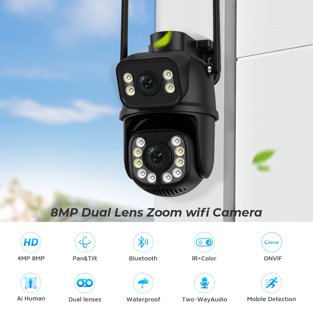 Seeeab3620946462a92d9ef24eb15bd06E 8MP 4K Wifi Street IP camera Dual Lens Dual Screens Outdoor Wireless Camera Ai Auto Tracking CCTV Security Video Surveillance