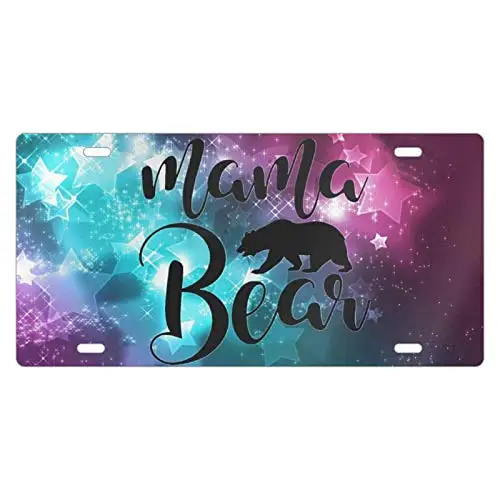 

KENSILO Mama Bear License Plate Car Auto Tag Metal Sign for Car Decoration White 12 x 6 inches