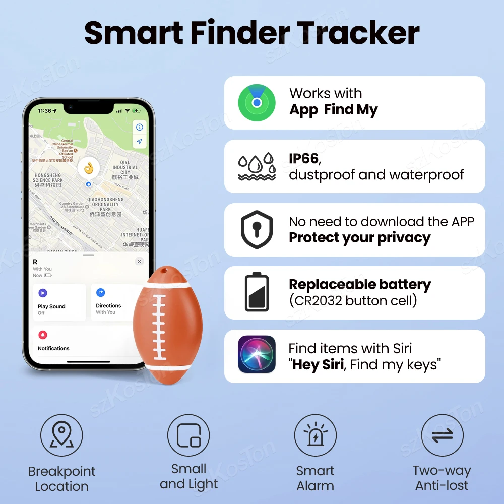 Smart Mini GPS Tag Compatible with iOS Find My APP Rugby Shape GPS Tracker Luggage Wallet Key Finder