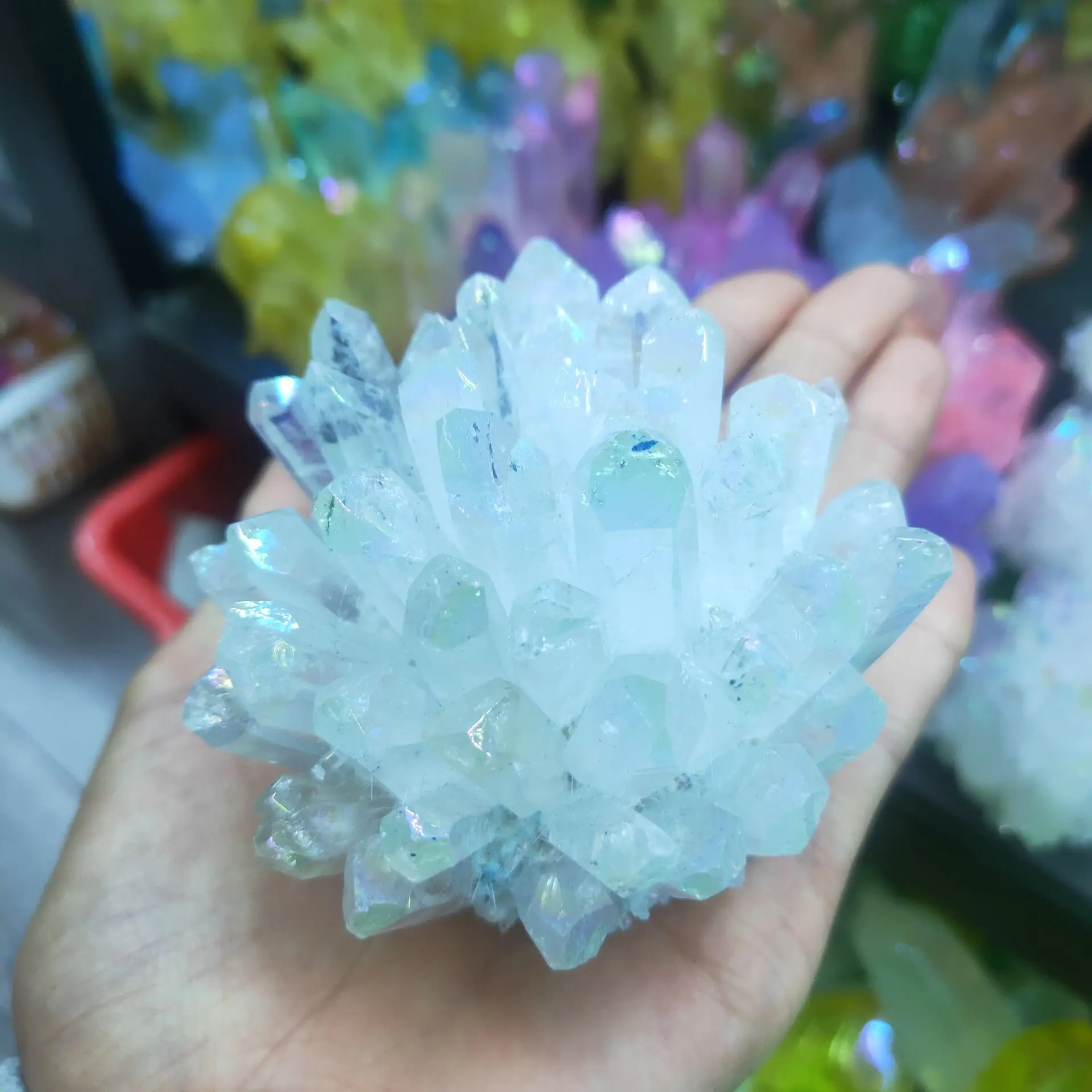 

Природный белый Ангел Аура кварц гальваническое покрытие белый кристалл кластер красочный точечный минеральные Исцеляющие кристаллы Декор