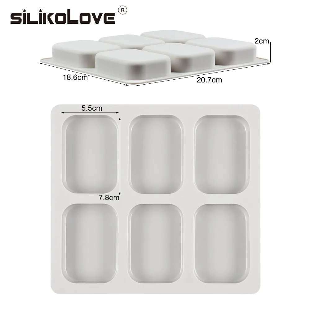 6 Holes Large Square Shape Silicone Soap Molds DIY Kitchen Tools Handmade Soap Making Craft Forms Moulds silicone mold