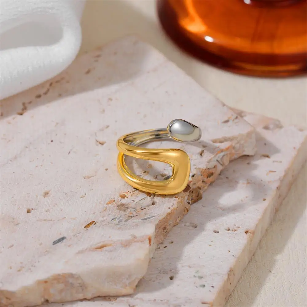 316l Stainless Steel Waterproof 18K Metal Two Toned Ring Non-Tarnish Cross Asymmetric Open Rings Punk Jewelry Bagues Pour Femme