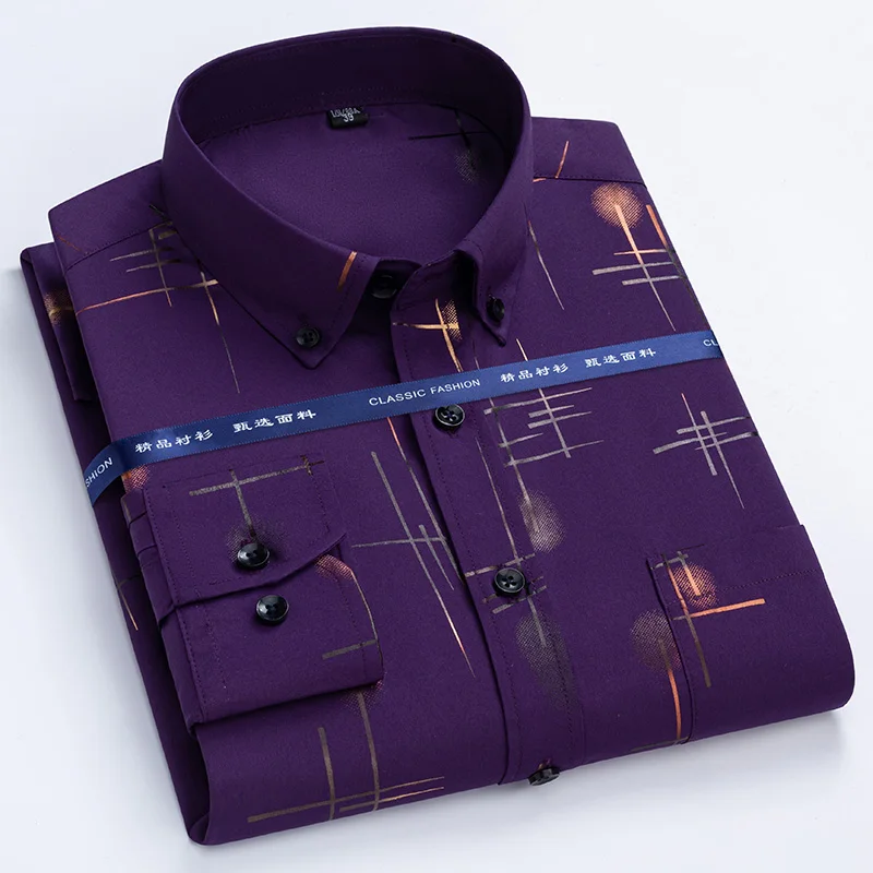 Shirt Print Men Spring Fashion Casual Soft Comfort Button Plaid Smart Shirt Slim Fit Stretch Anti-Wrinkle Non-iron Social Tops men casual shirts