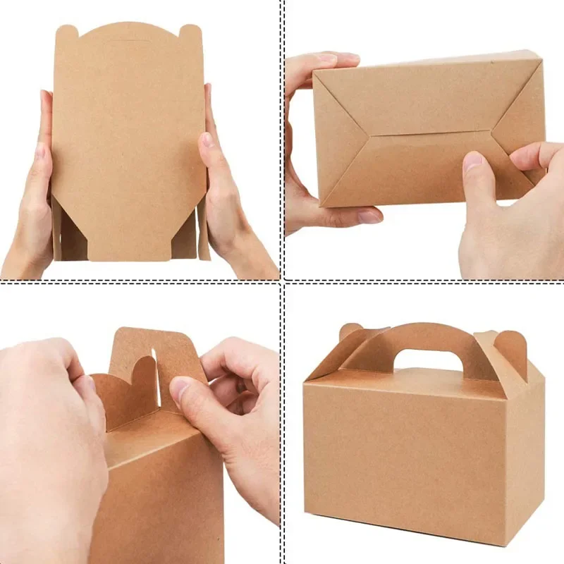 Kraft Paper Cake Folding Boxes with Handle Brown Christmas Paper Candy Gable Box Cupcake Sweet Package Craft Gift Wrapping - 3