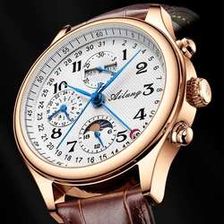 AILANG New Business Mens Mechanical Watches Top Brand Luxury Leather Waterproof Week Calendar Moon Phase Automatic Watch for Men
