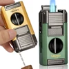LUBINSKI 2 Torch Lighters Cigar V Cutter Punch Metal Butane Gas Cigar Lighter With Needles Dredge Cigar 1