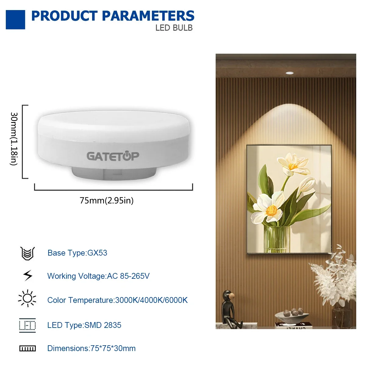 LED spotlight GX53 wardrobe light grille light AC85-265V 5W-15W no flickering 100LM/W warm white suitable for kitchen 2pcs