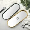 Gold Series Blackish Green Mirror Tray Perfume Cosmetic Jewelry Display Plate Metal Decorative Oval Dessert Kitchen Organizer 1