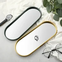 Gold Series Blackish Green Mirror Tray Perfume Cosmetic Jewelry Display Plate Metal Decorative Oval Dessert Kitchen Organizer 1