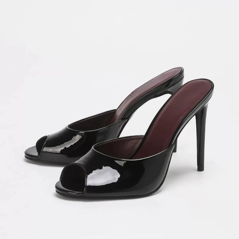 Summer Fashion Peep Toe High Heel Sandals Light Luxury Patent Leather Women Elegant Stiletto