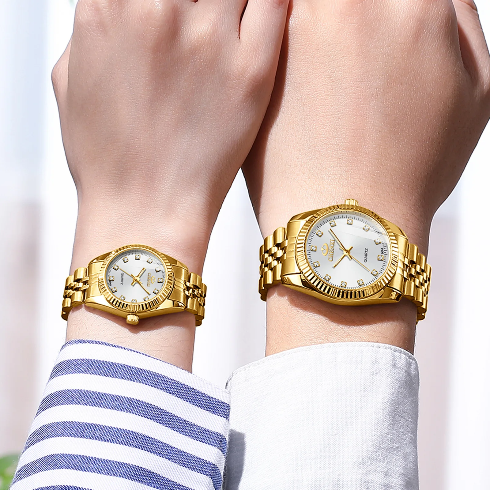 Luxury Couple Watch Golden Fashion Stainless Steel Lovers Watch Quartz Wrist Watches For Women & Men Analog Wristwatch quartz watch fashion couple watches