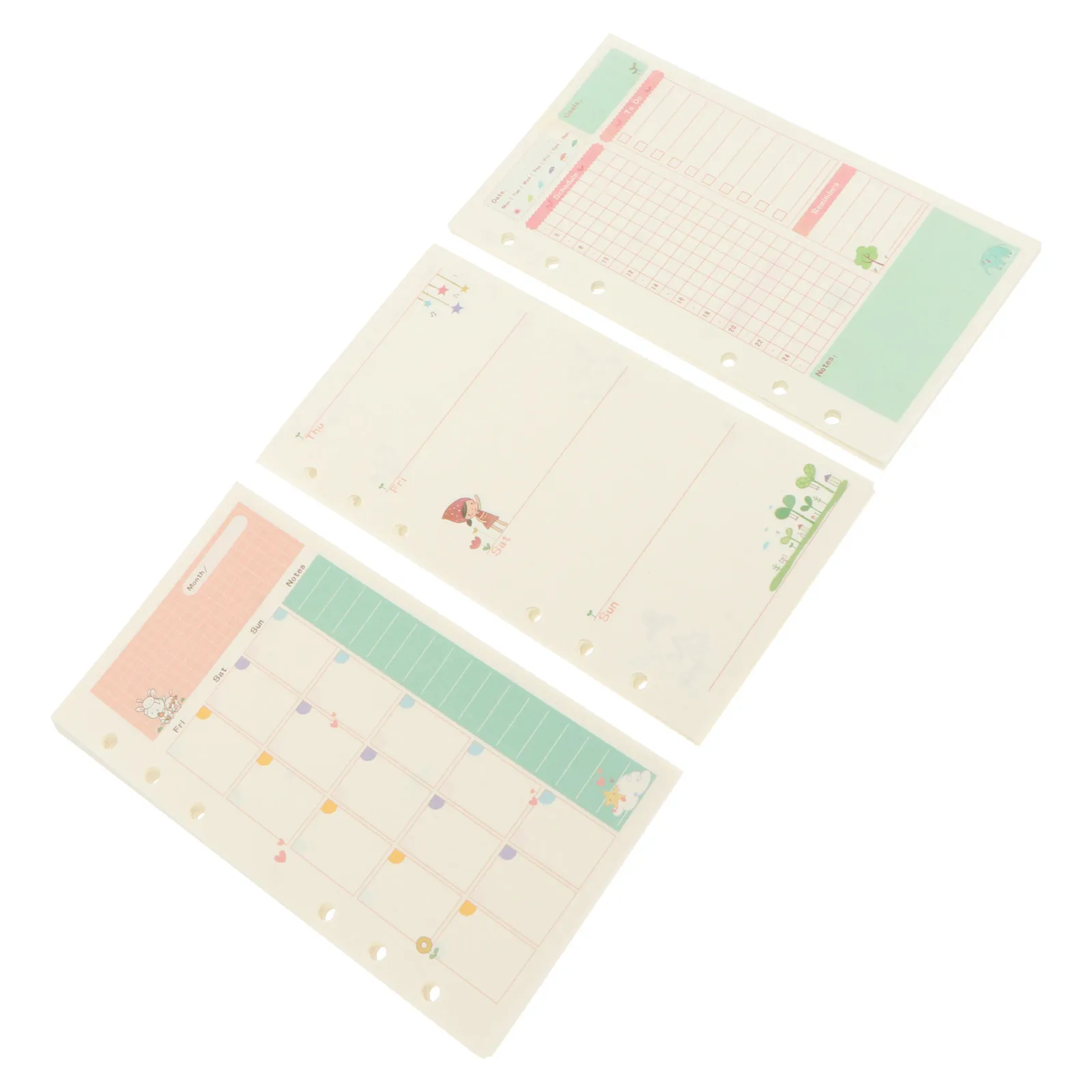 3Pcs 플래너 용지 루즈 리프 교체 시트 두껍고 부드러운 필기감 홈 스쿨 사무실에 적합 6홀 루즈 리프