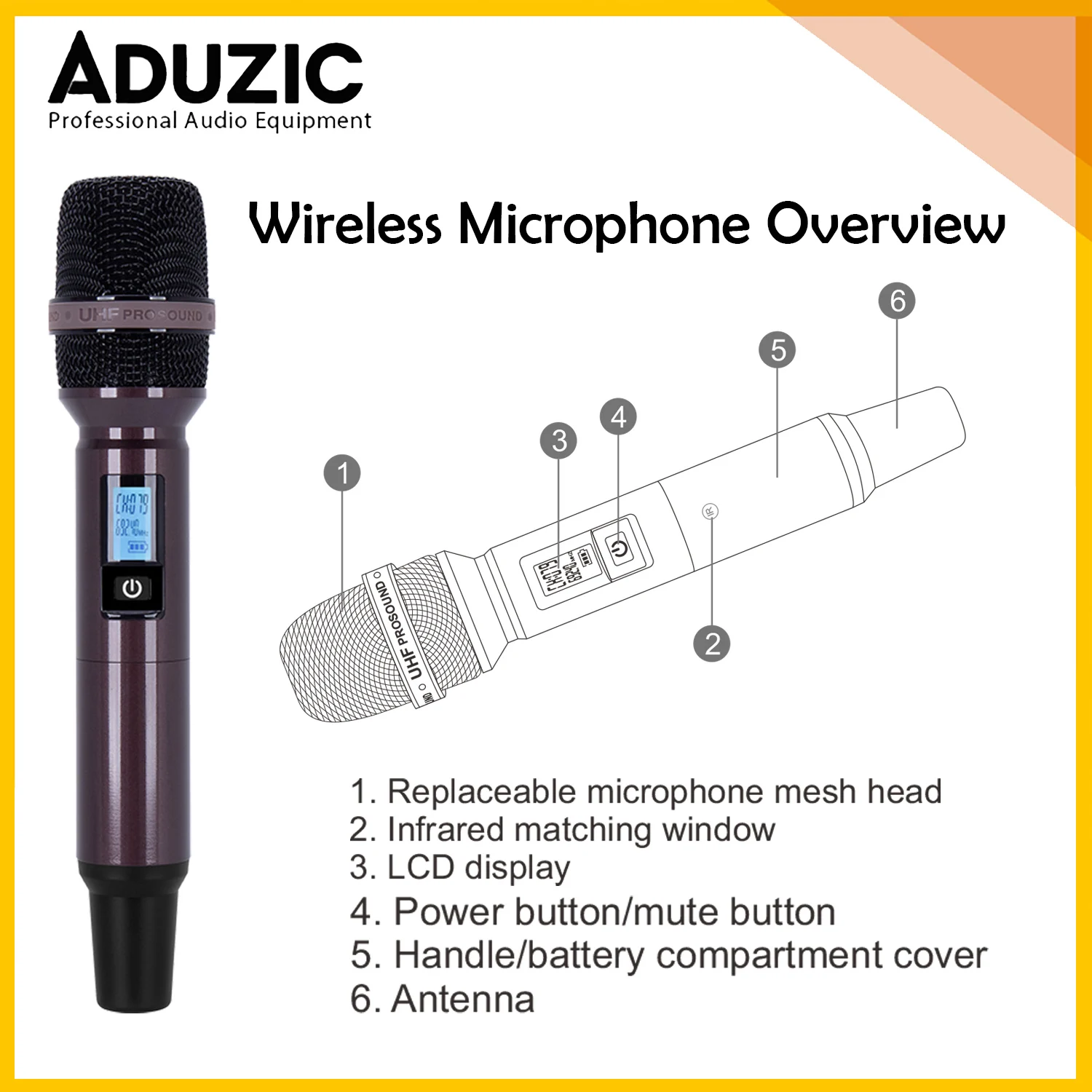 Aduzic K8-Por 4 채널 트루 다이버시티 무선 마이크 615-690MHz 핸드헬드 다이나믹 마이크 500M 전문 무대용 마이크