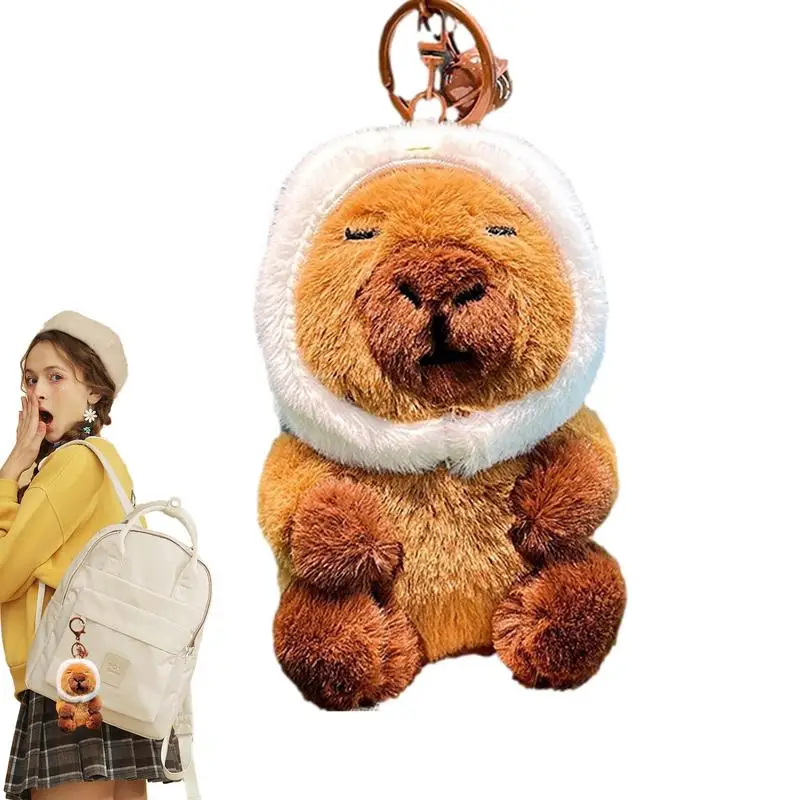 

Capybara Stuffed Animal Keychain Cute Wearing Animal Headcover Capybara Keyring Pendant Doll Plush Animal Keychains For Kids And