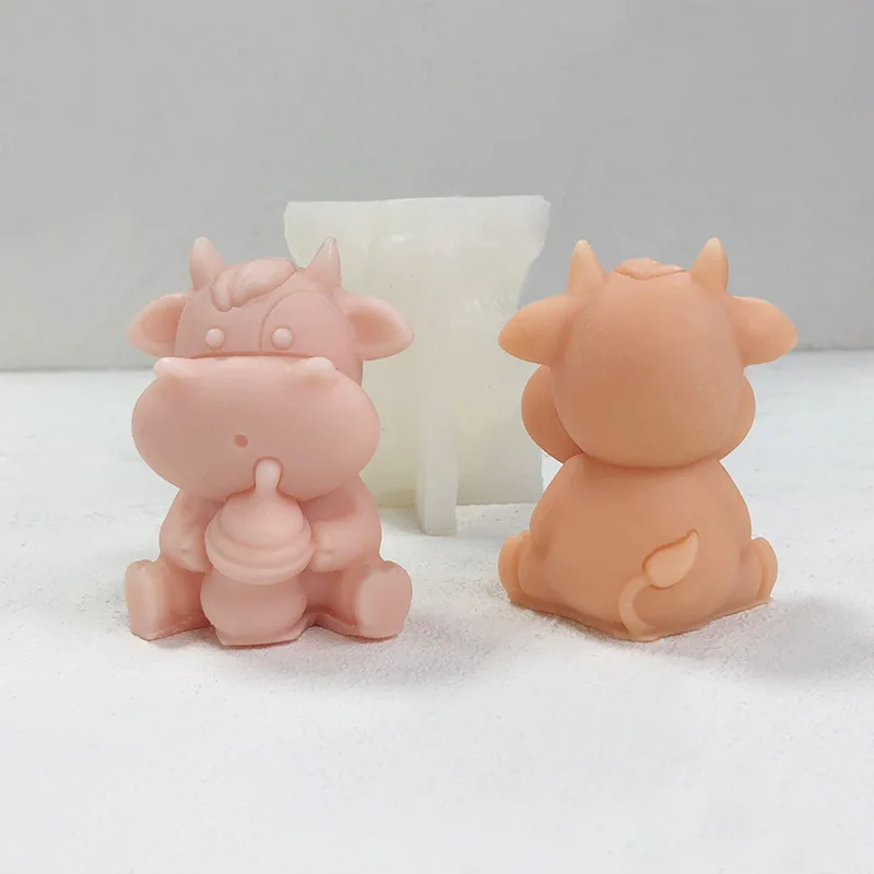 3D 마시는 소 모양 실리콘 몰드 DIY 야크 모양 향초 석고 시멘트 몰드 크리스마스 장식