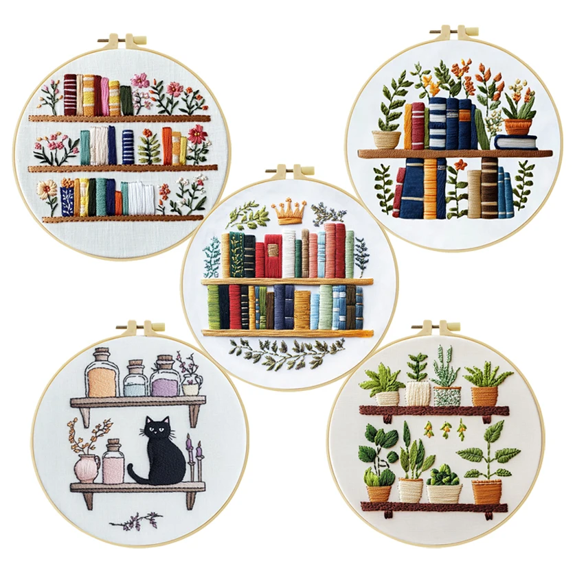 Cartoon Plant bookshelf DIY Embroidery Starter Kit For Adult Handcraft ...