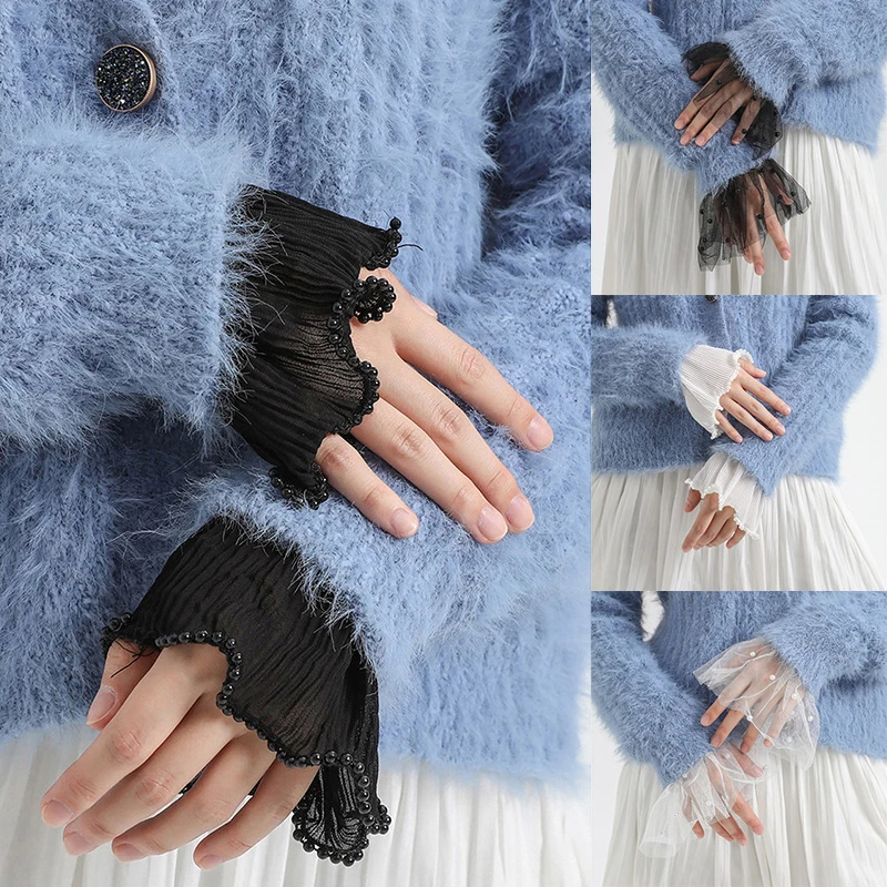 

Lace Pearl Fake Cuff Detachable Arm Cover Elbow Sleeve Cuff Three Dimensional Fake Sleeve Scar Cover Gloves Clothing Decoration