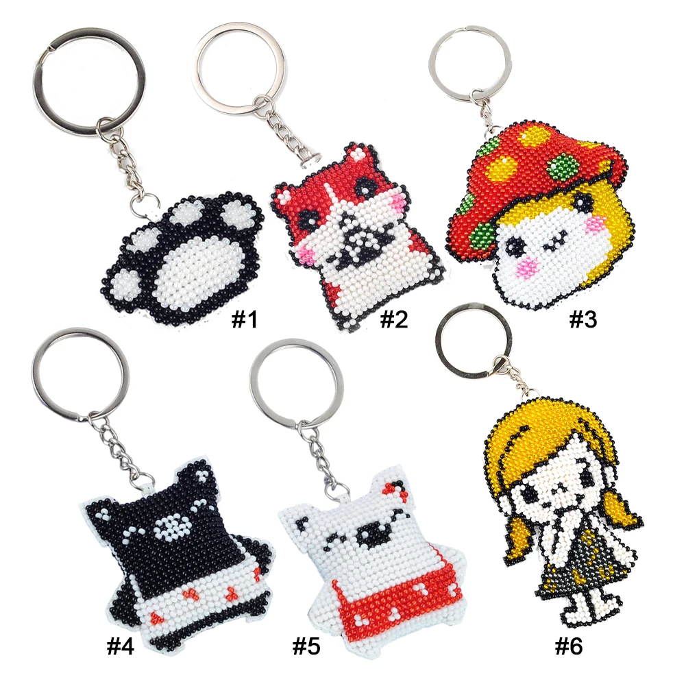 Mushroom Beaded Counted Cross Stitch Ornament Kit Cross Stitch Bead Keychain Beaded Embroidery Kit for Bag Backpack Decor