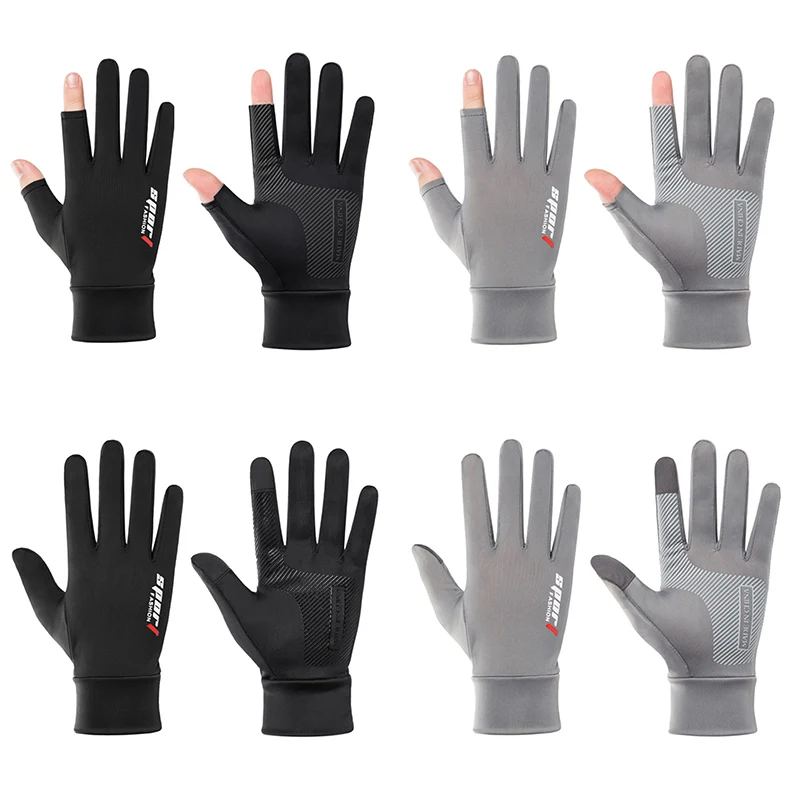 Men's Summer Fishing Gloves Ice Silk Non-Slip Sun Protection Cycling Gloves Thin Anti-UV Outdoor Sports Motorcycle