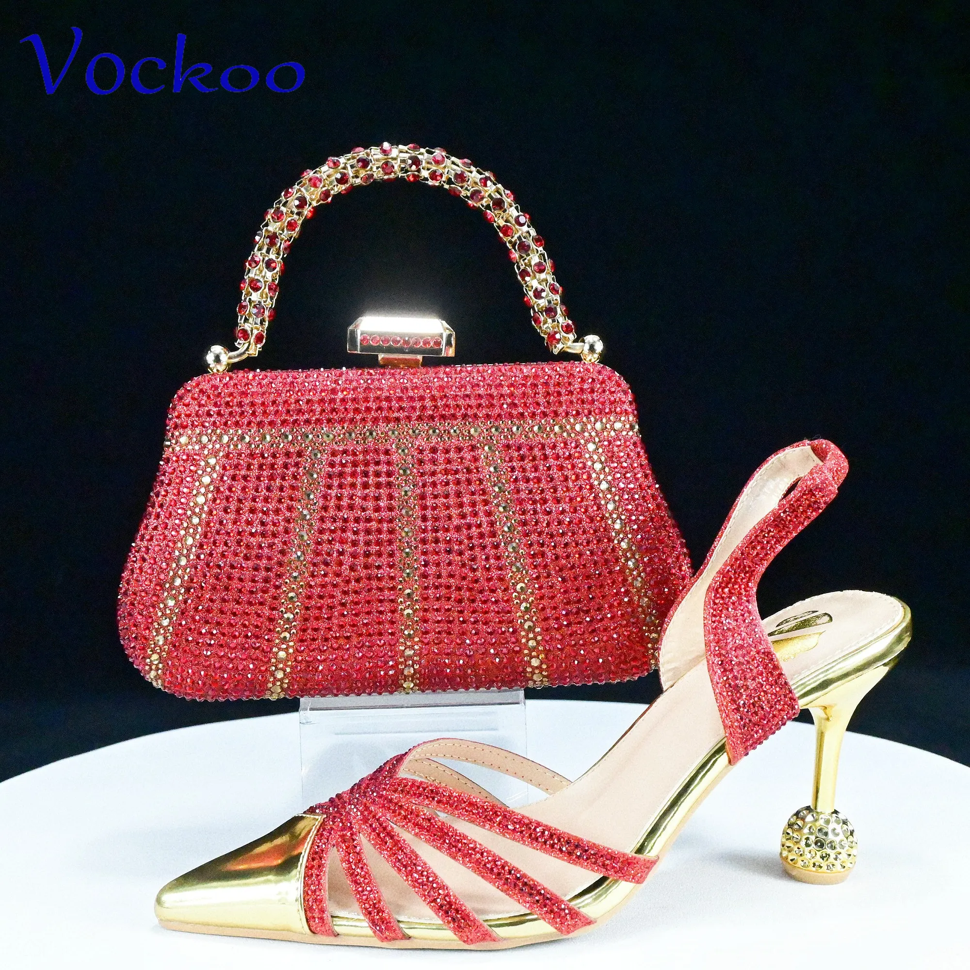 

2024 Splicing design High Quality Italian Women Shoes and Bag to Match in Red Color Italian Classics Style For Garden Party