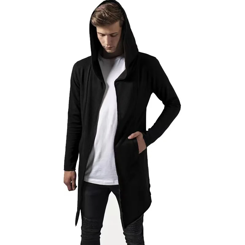 New men's autumn and winter men's foreign trade oversized windbreaker, fashionable and casual mid length hoodie, cardigan jacket