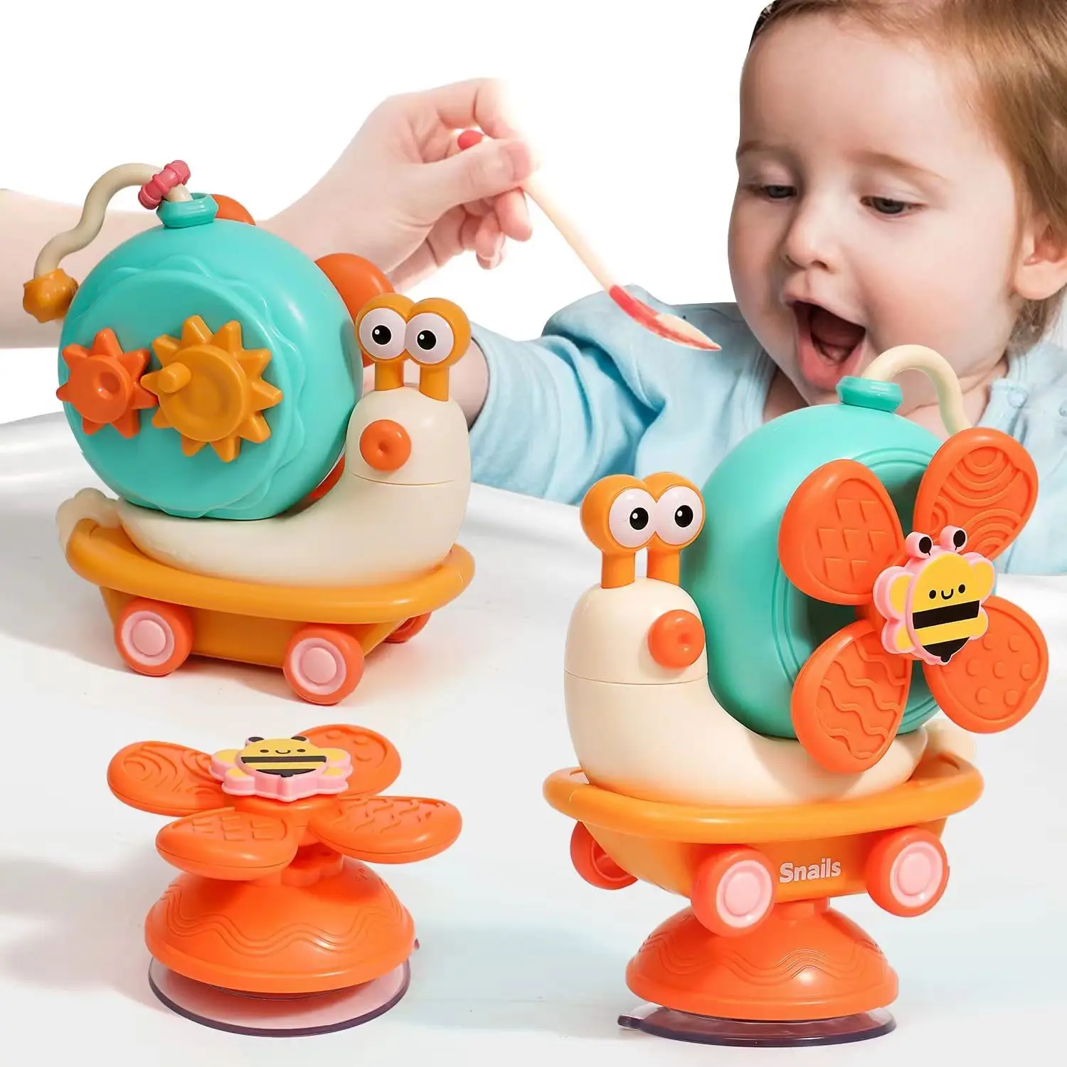 Sinknap 1 Set Bee Windmill Détachable Construire de multiples compétences  avec ventouse Divertissement Alimentation de bébé amadouer escargot Spin  Toy Approvisionnement en tout-petits