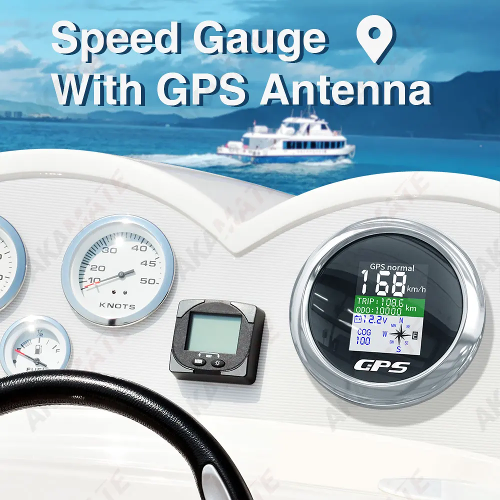 Marine GPS Speedometer Odometer Digital Screen with GPS Antenna Waterproof for Boat Car Motor Yacht 12V Voltmeter 85mm Black marine gps navigator