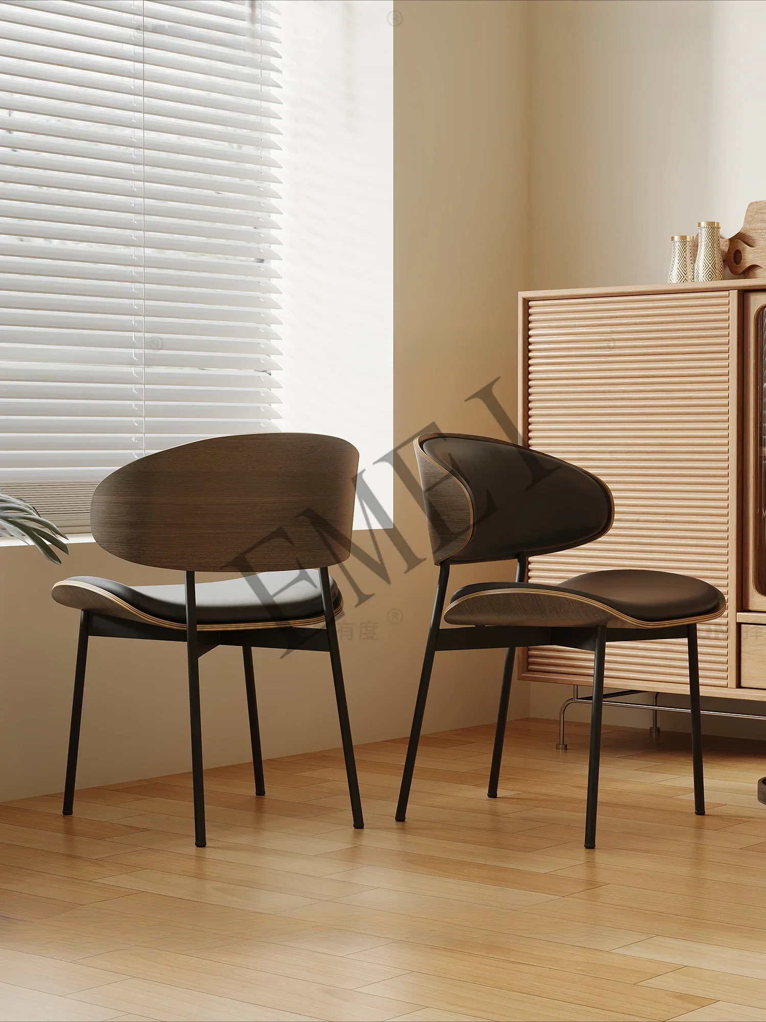 Nordic light luxury dining chair Italian minimalist home retro modern solid wood cafe negotiation chair