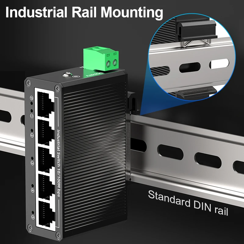 Industrial Ethernet Network Switch GoodTop 5 Port 100Mbps Industrial Switch 10/100M Mini Industry Ethernet Network Switch DIN Rail Mounted Plug and Play