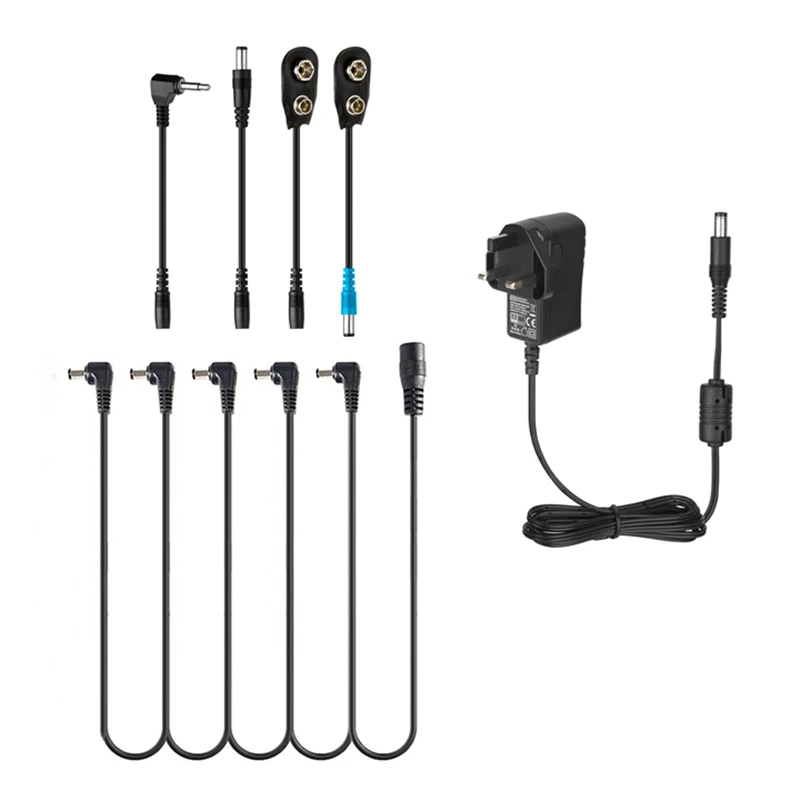 Adaptador Para Pedales De Guitarra - 9V DC 1A, Punta Negativa, Con Cadena De 6 Vías, Reducción De Ruido