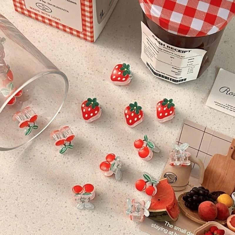 10 Stück/Set Supersüße Damen-Haaraccessoires, Frucht-Erdbeer-Kirsch-Mini-Haarklammern, Sommer-Stil Kleine Haarspangen, Neue Mädchen-Kopfschmuck