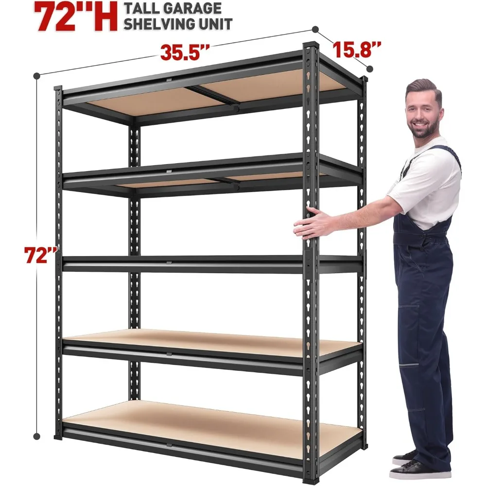 Garage Shelving, 72" H Storage Shelves 2000LBS Adjustable 5 Tier Heavy Duty Shelving for Garage Storage Shelves for Wareh 3
