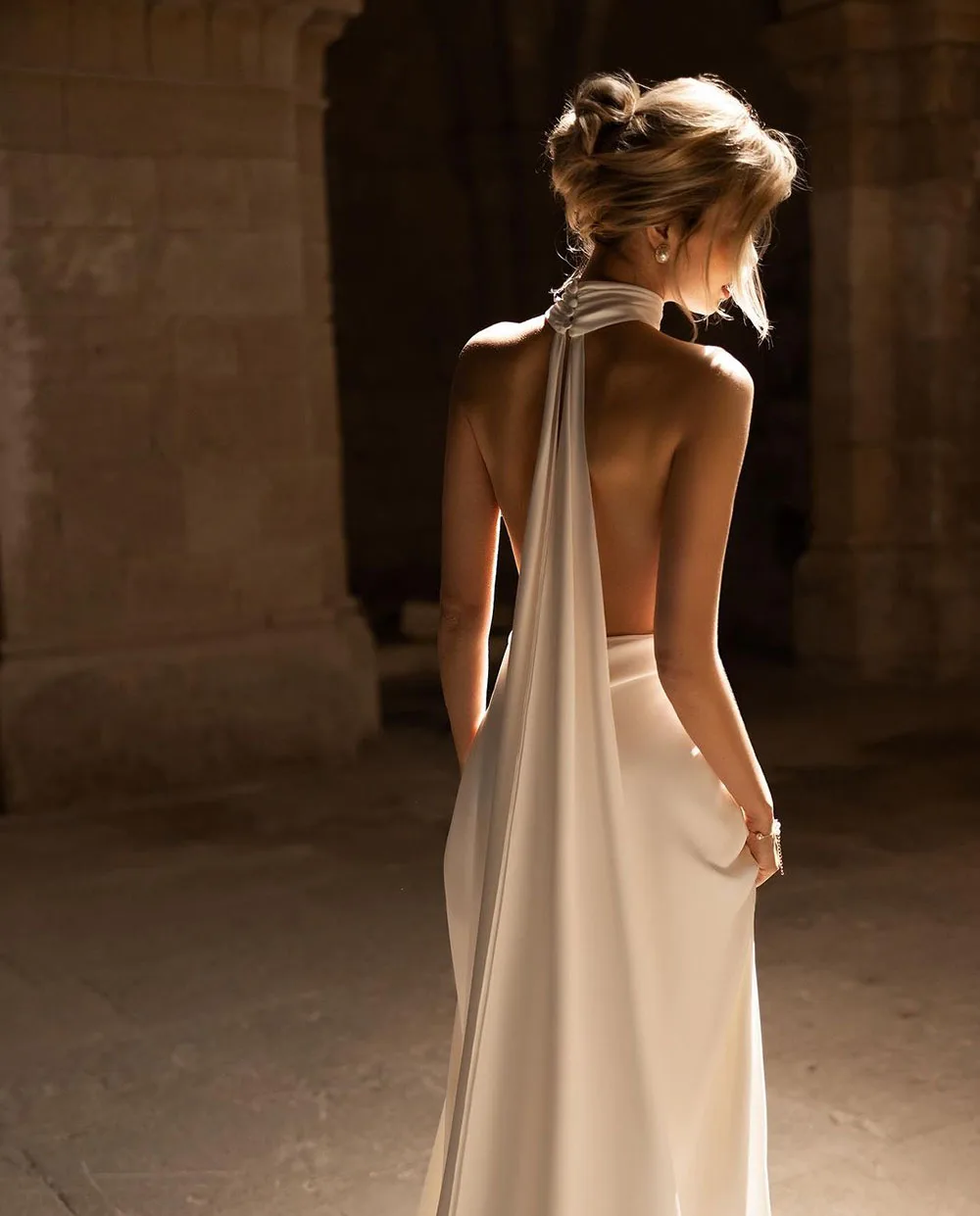 SoDigne Elegant Satin Bride Dresses 2024 V Neck Halter Beach Long Wedding Dress Sleeveless Boho Bridal Gowns Customized 2