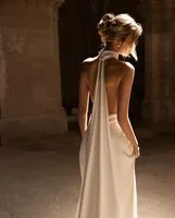 SoDigne Elegant Satin Bride Dresses 2024 V Neck Halter Beach Long Wedding Dress Sleeveless Boho Bridal Gowns Customized 2