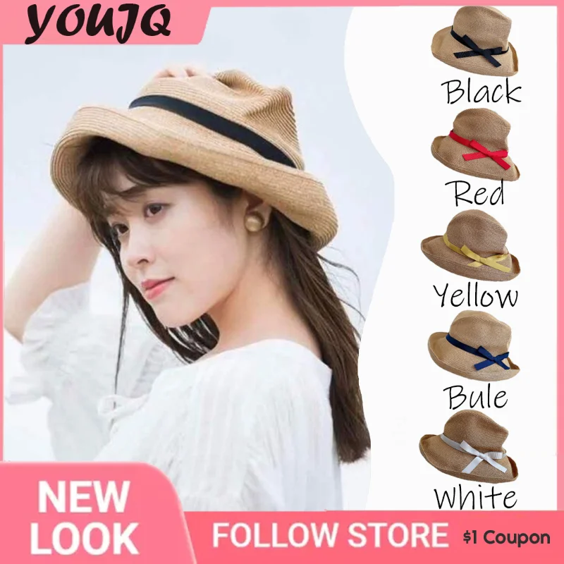 

Japanese High-end Pleated Hat Irregular Streamer Manila Hemp Straw Hat Sun Protection Anti-UV Any Shape Folding Bow Straw Hat