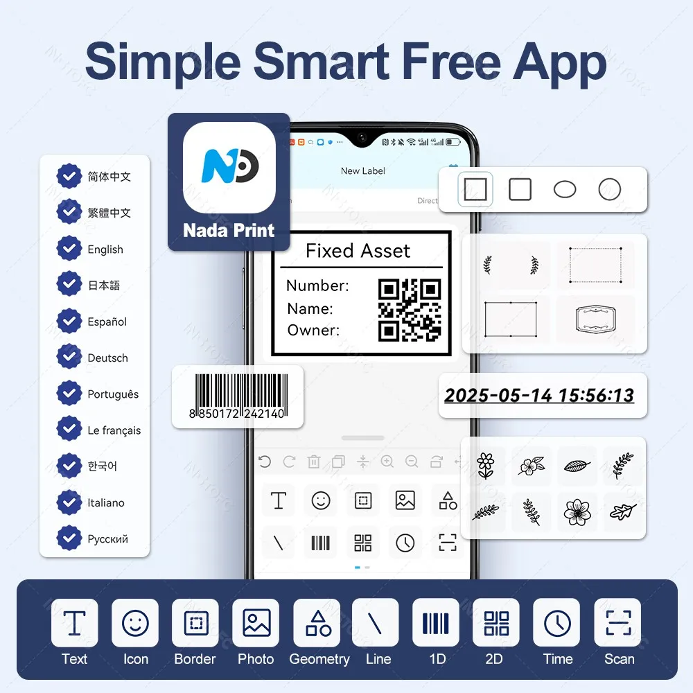 N20 Portable Mini Label Printer Thermal Adhesive Sticker Print Maker Inkless Pocket Bluetooth Machine White Color Paper Rolls