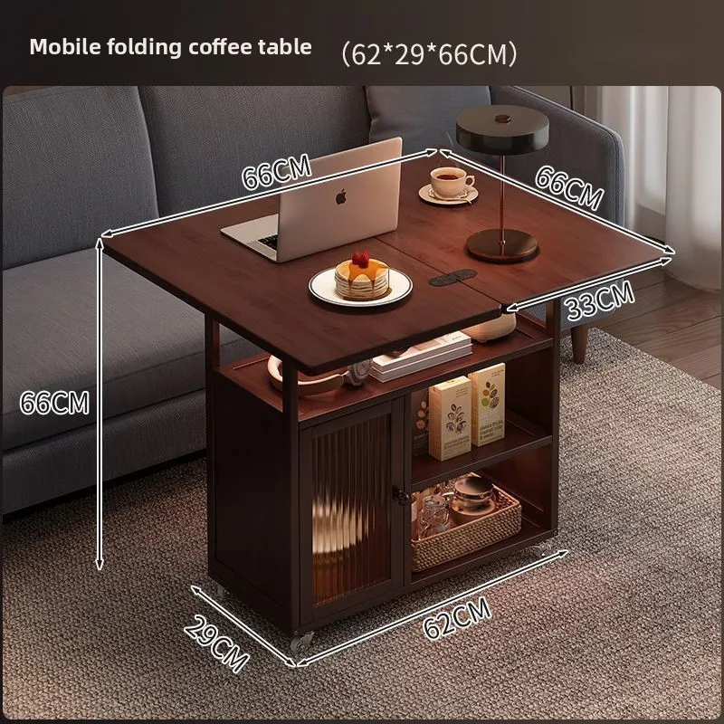 Tavolino da Caffè Mobile Pieghevole, Tavolo da Pranzo per Soggiorno, Tavolo Multifunzione in Legno Massello Stile Medievale - immagine 5