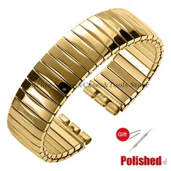 Elastic Metal Stretch Expansion Stainless Steel Watch Band Replacement Bracelet - 17mm (Gold - Polished)