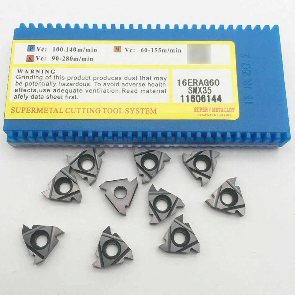 

Industry Tool Threading Inserts 10 Pcs/ Set 16ER AG60 Carbide High Grip Strength Indexable For Stainless Steel